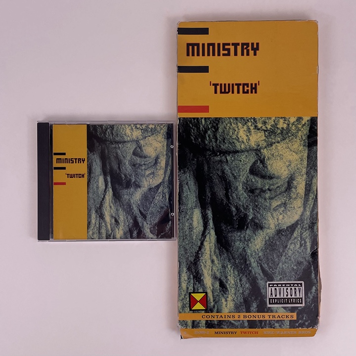 Vintage 1990 Ministry Twitch Longbox with VG CD Skinny Puppy Wax Trax Front 242