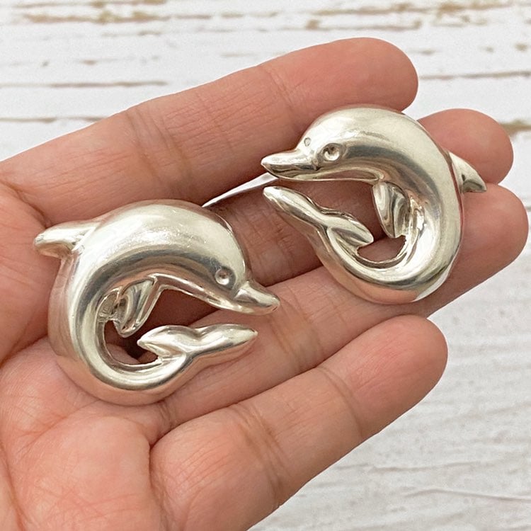Sterling Silver Large Dolphin Earrings