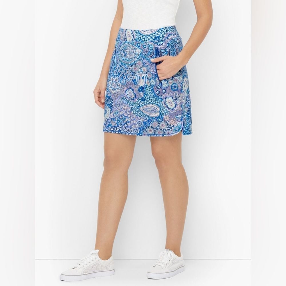 T By Talbots Everyday Stretch Skort In Blue Dream Paisley Size Medium