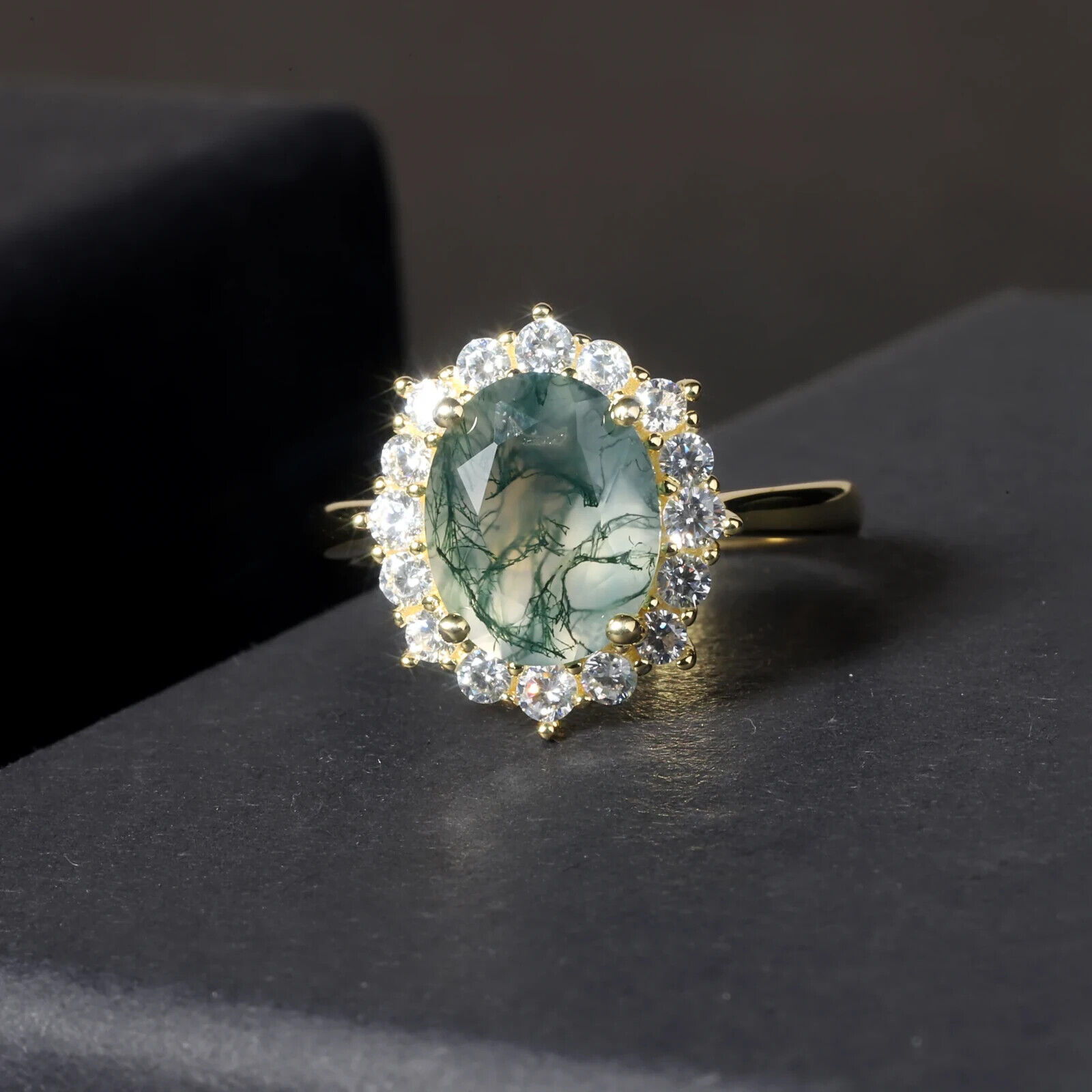 Moss Agate Cocktail Ring, Natural Moss Agate Gemstone Ring 8x10mm