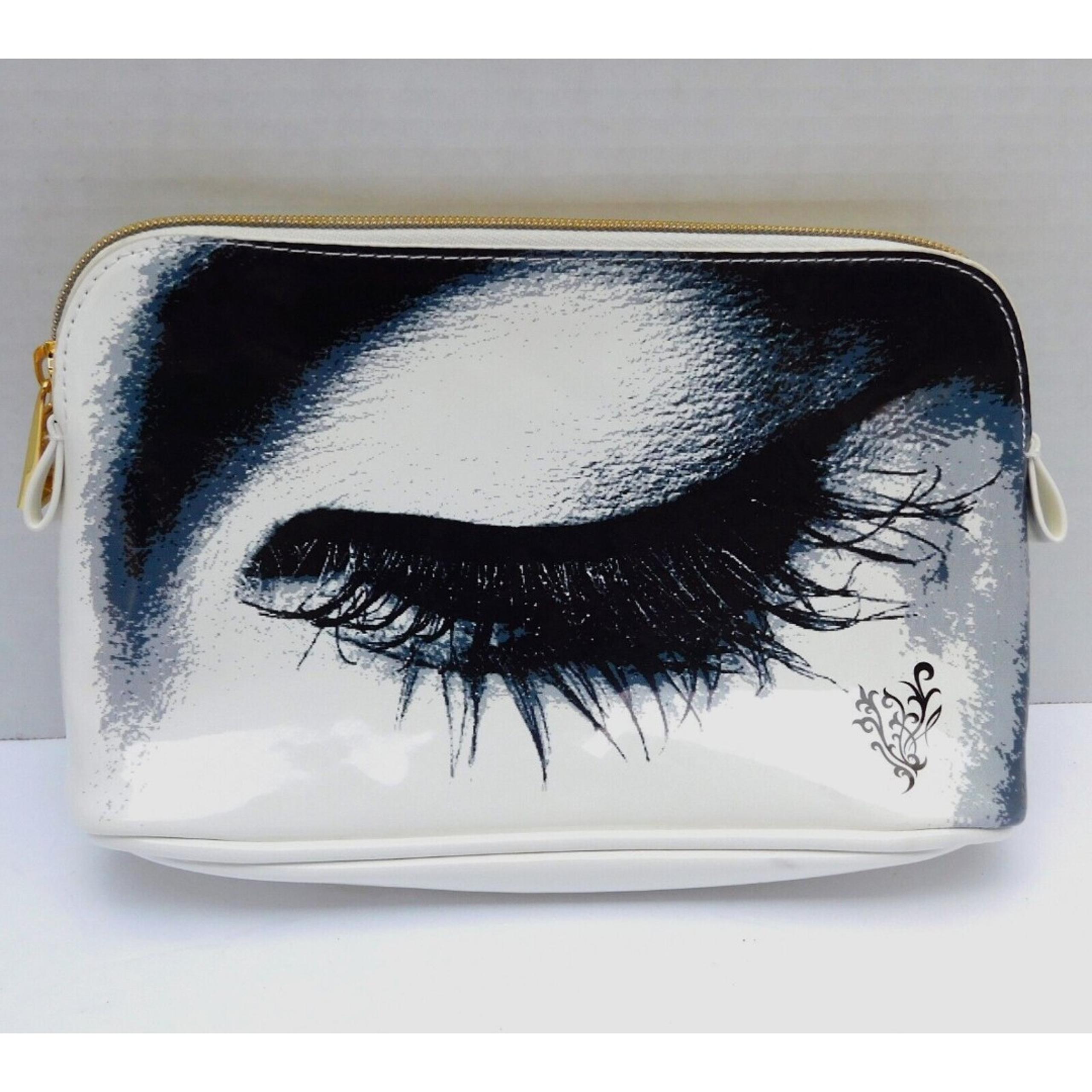 Younique Eye Lash Makeup Tote Bag Case Zip Top Travel 10 X 6 White Black Gold