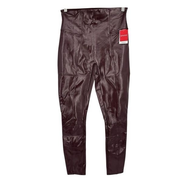 SPANX Faux Patent Leather Leggings Pants Ruby Shine Size L Red NWT