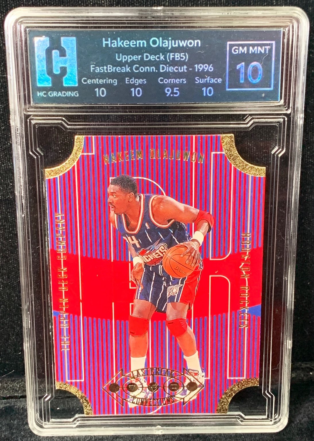 1996-97 Hakeem Olajuwon Upper Deck Diecut FB5 Houston Rockets Grade 10 Mint HCGS