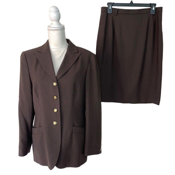 Mondi Womens Skirt Suit Brown Size Medium Vintage Wool Viscose Blend Lined Zip
