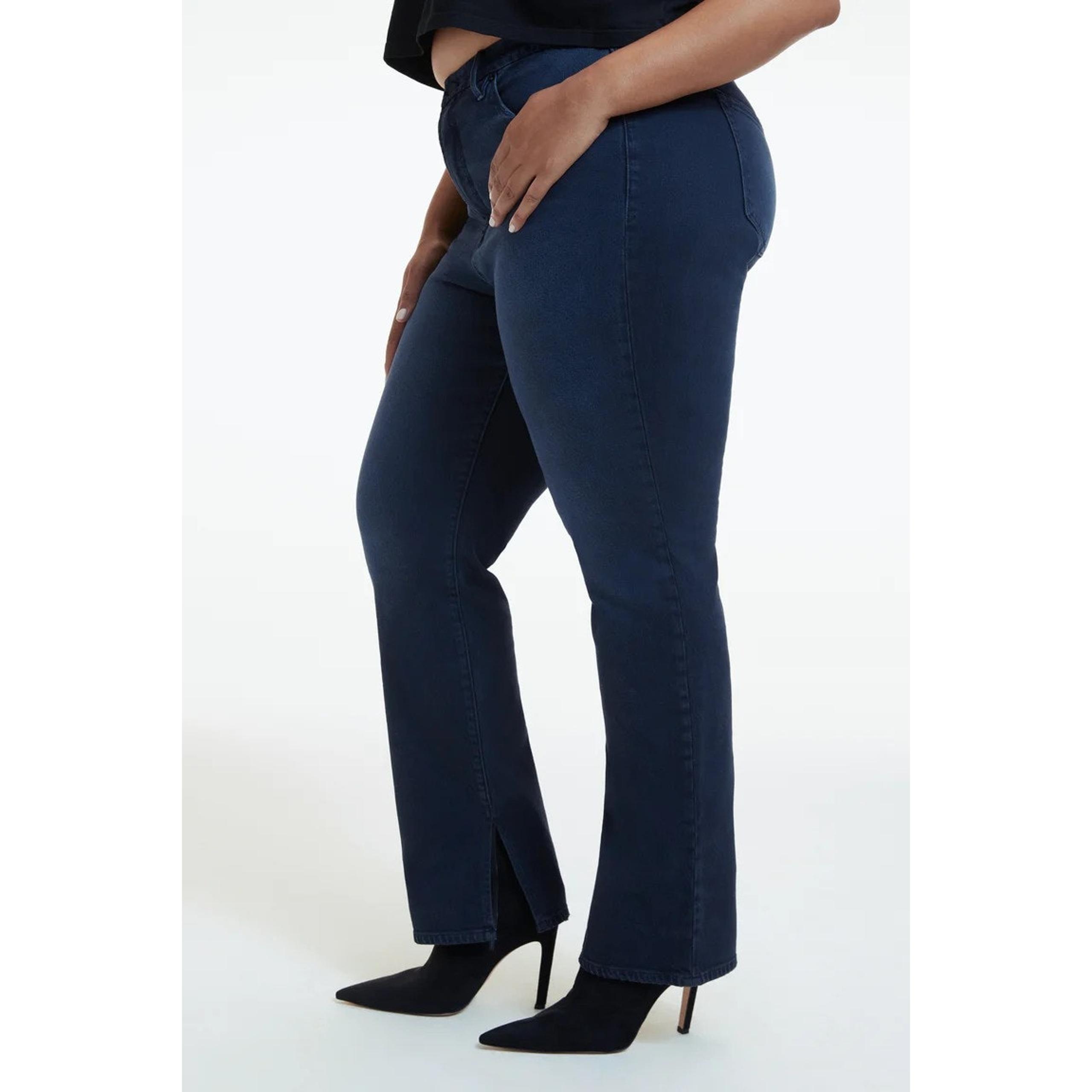 Good American Womens Jeans High Rise 18 Plus Pants Good Boy Slit Ankle Dark Wash
