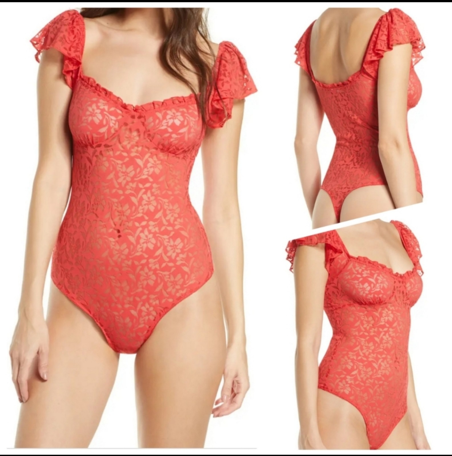 Free People Olivia Lace Red Bodysuit
