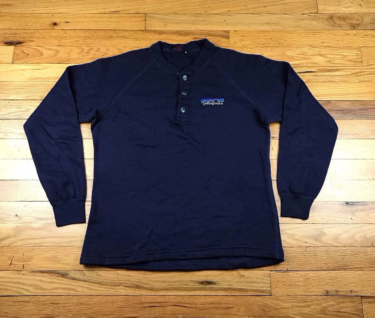 Vtg Early 80s Patagonia Big Label Henley Thick Thermal Long Sleeve Shirt Size M