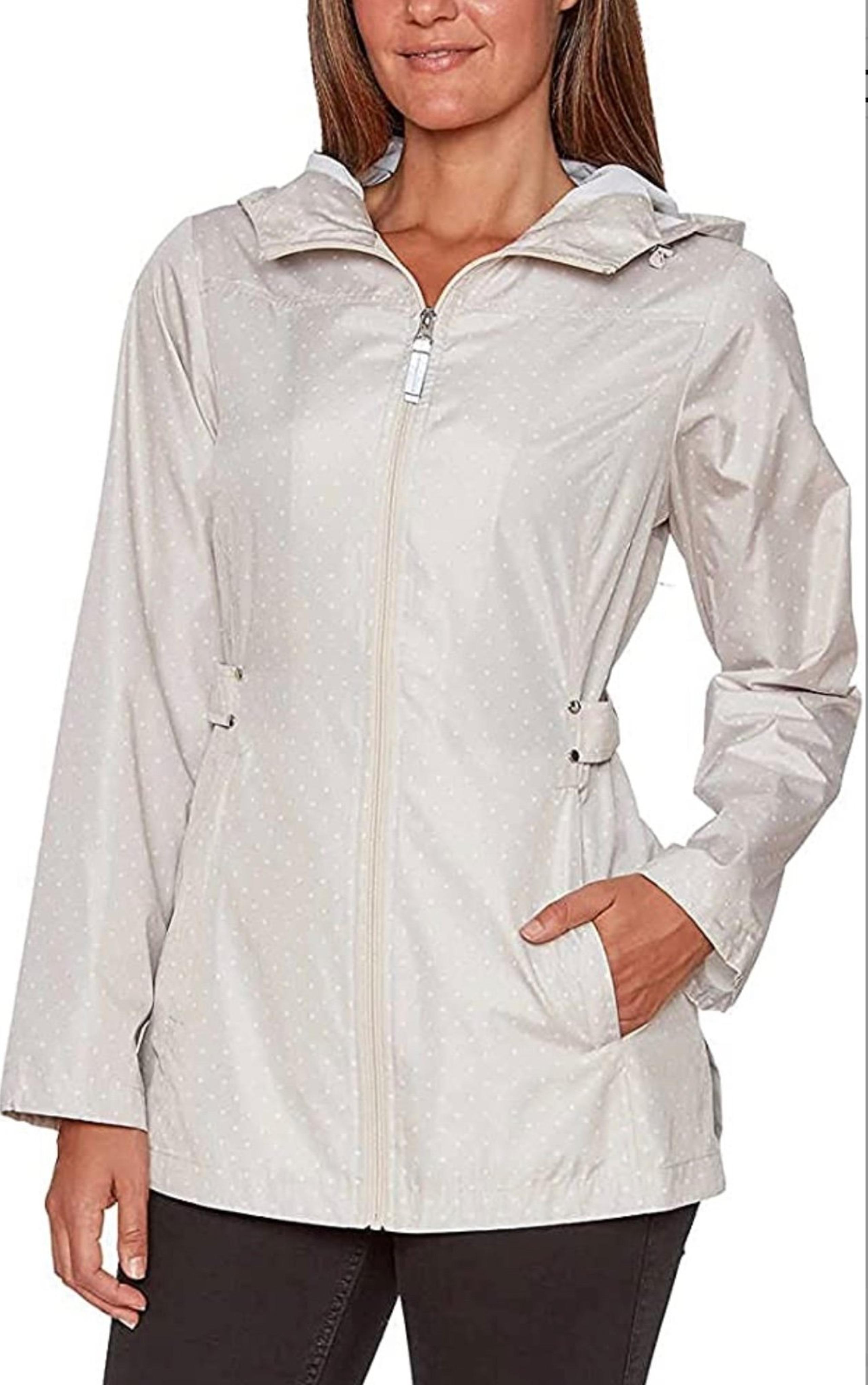 Jones New York Women’s Polka Dot Hooded Rain Jacket Windbreaker