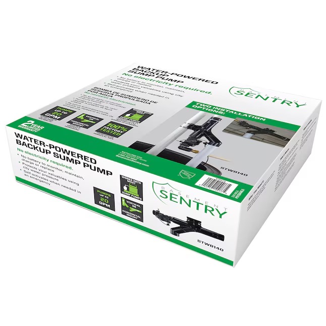 ZOELLER 20-Gal Water Powered Back Up Sump Pump-Vertical or Horizontal Mount!-NEW