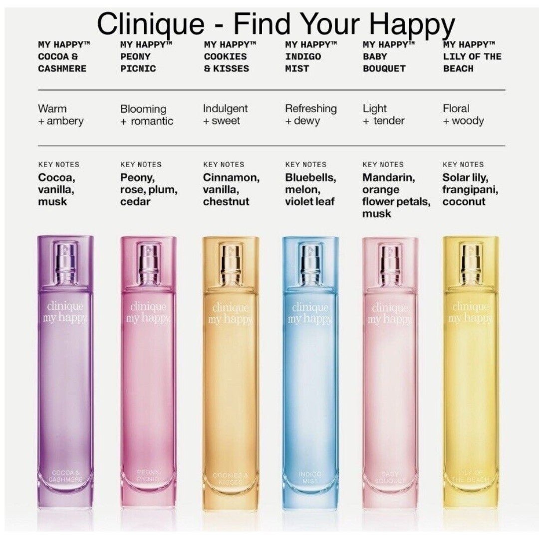 Clinique Find Your Happy 6 pc Perfume Travel Mini Gift Boxed Set New Fragrance