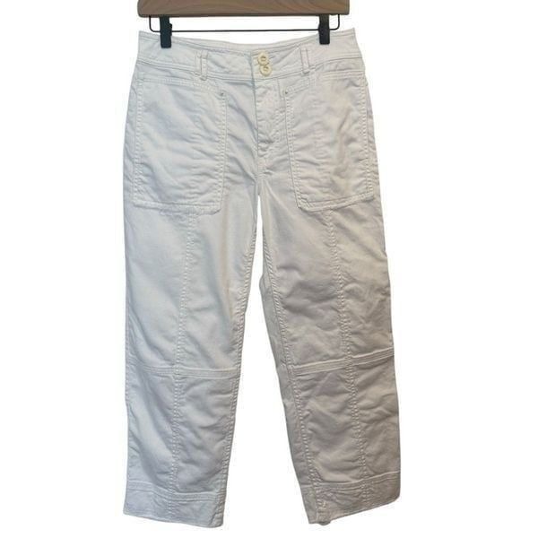 Anthropologie White Crop Barrel Leg Pants Size 28