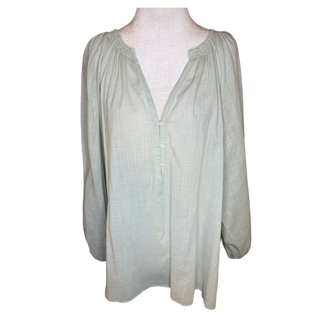 The Great The Derby Top Long Sleeve Blouse Pale Basil Size 2 Medium NWOT