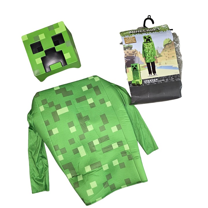 Minecraft Creeper Costume halloween Kids L/G Size 10/12 Includes costume & Mask