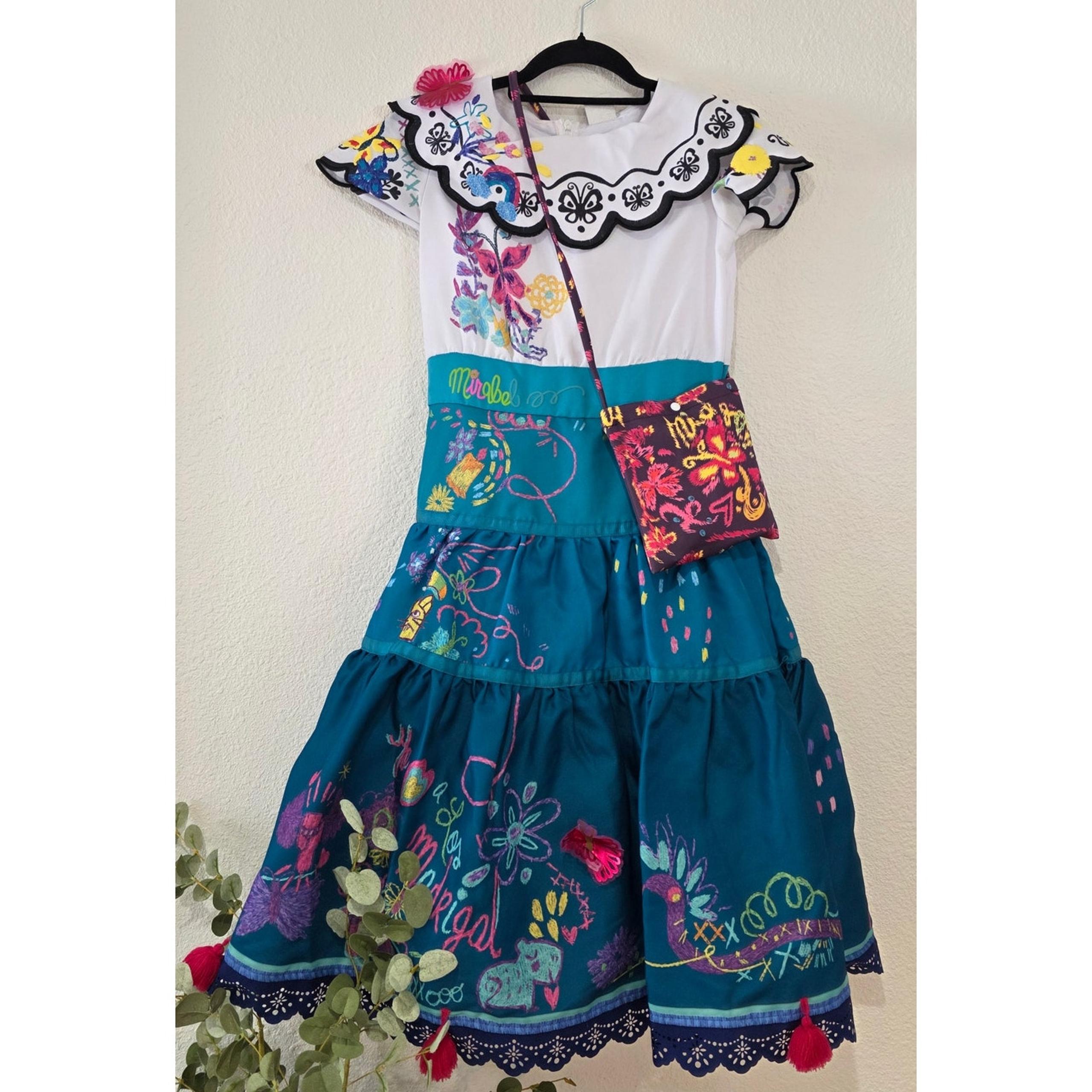 Disney Maribel Encanto Costume Girls 10/12 w/ Glasses Earrings Handbag Tulle