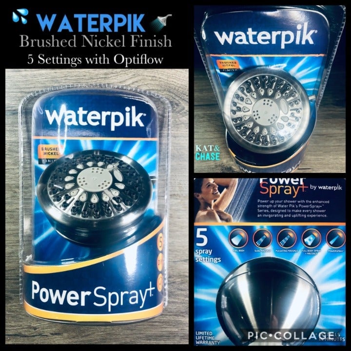 Waterpik Power Spray Plus Shower Head - 5 Spray Settings Brushed Nickel Finish