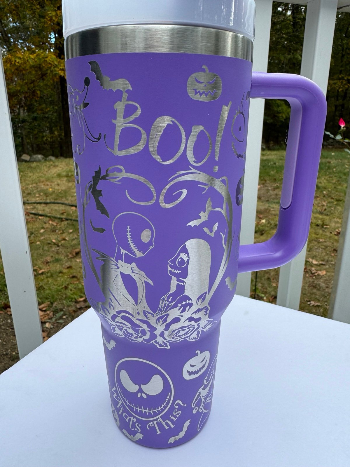40oz Tumbler Laser Engraved The Nightmare Before Christmas Jack & Sally in Lilac