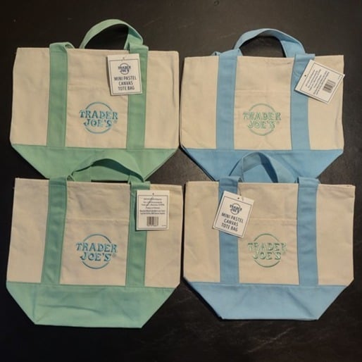 Trader Joes Mini Canvas Pastel Tote Bags four Pack: 2 Mint green, 2 Baby Blue