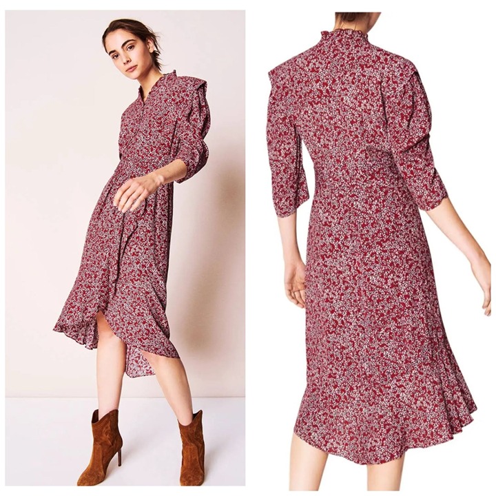 Ba&sh Chelsea Ruffled Midi Dress Viscose Floral Cottagecore Women's SZ 6