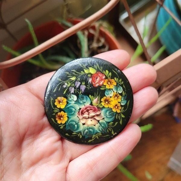 Vintage Handpainted Floral Boucher Lapel Brooch Pin