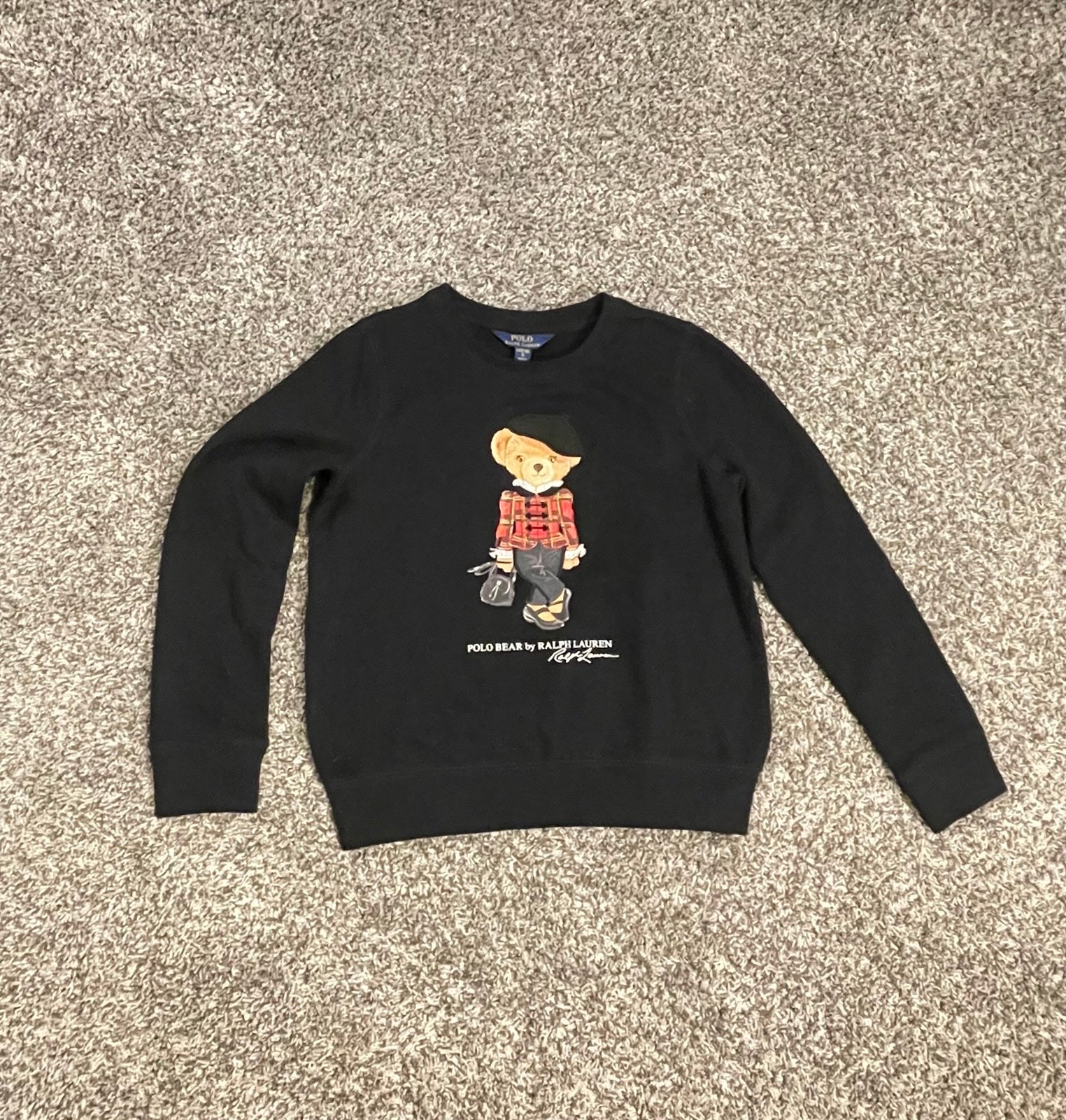 Polo Ralph Lauren Polo Bear Black Sweatshirt Girls 12-14 Large Long Sleeve