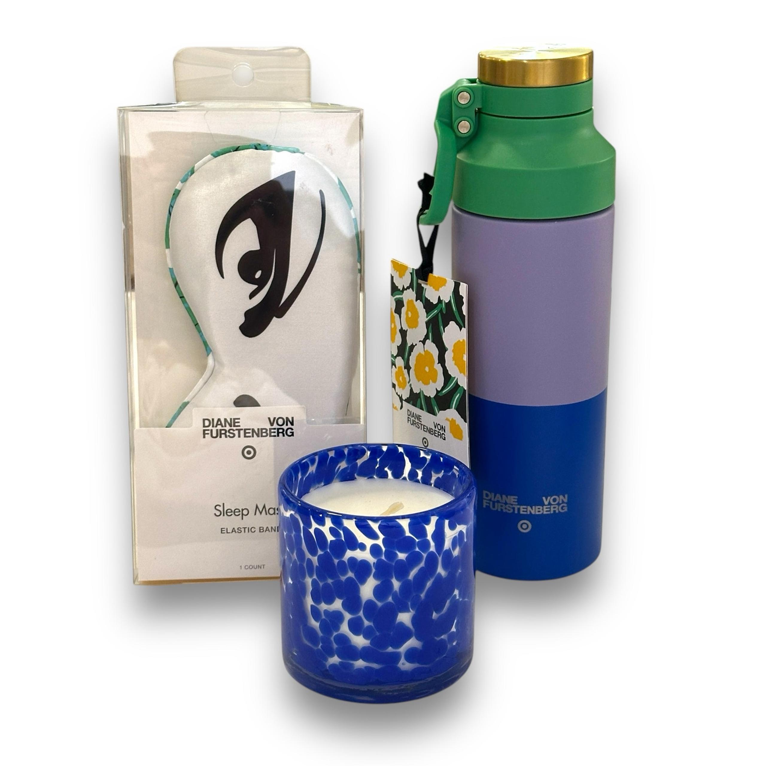 Diane Von Furstenberg Color Block Stainless Steel Water Bottle Candle Eye Mask