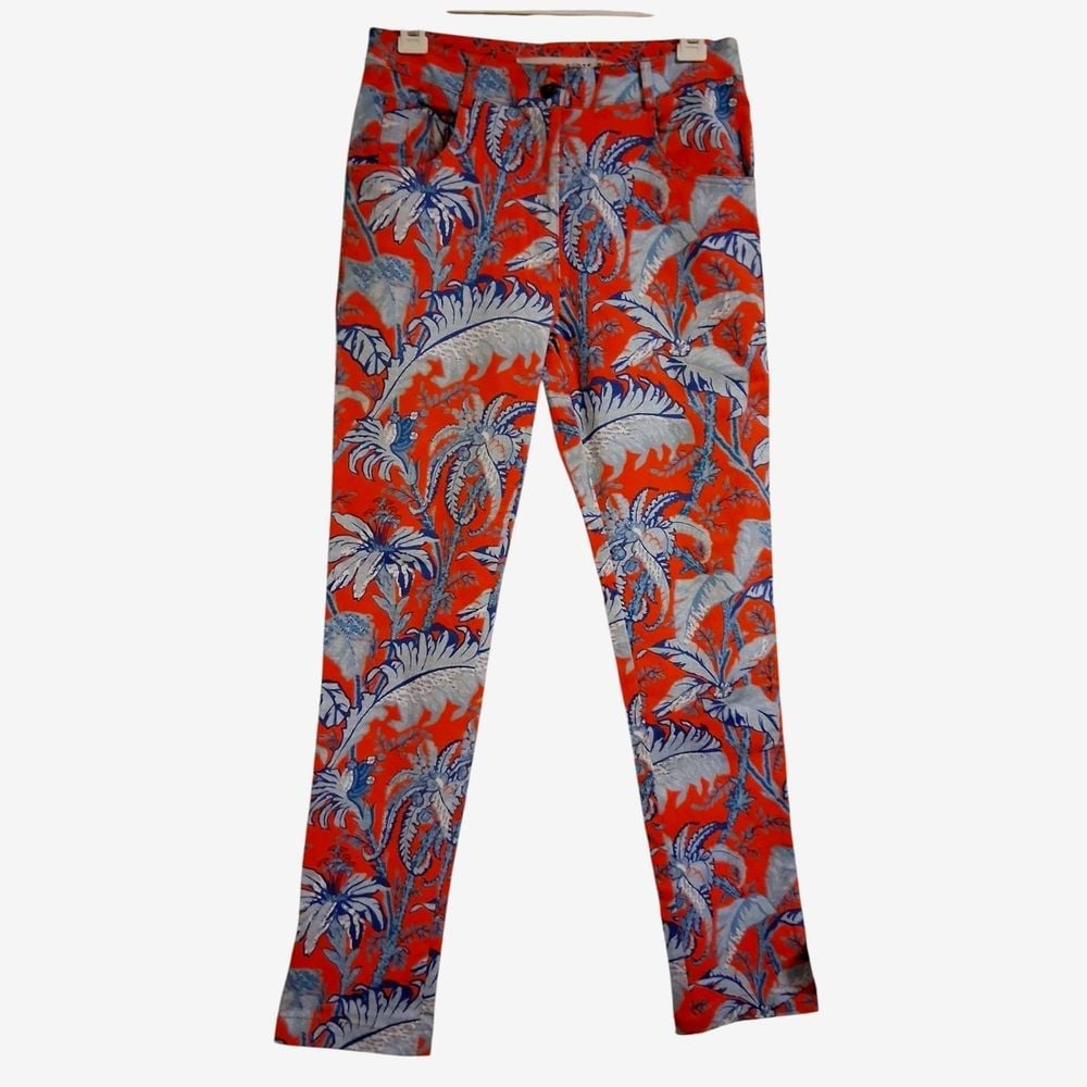 Gretchen Scott Gripe Less Cotton Stretch Jeans Pants Size XS Red EUC Floral