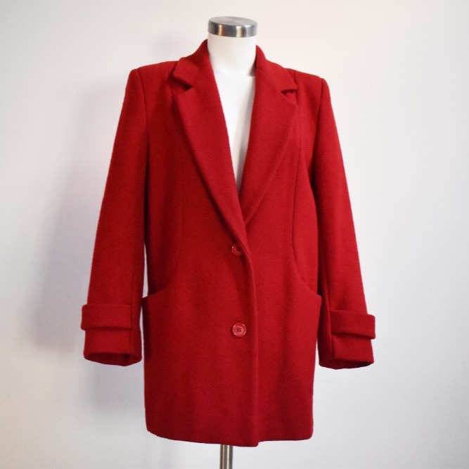 Red wool coat, vintage Ferncroft buttoned coat size 6