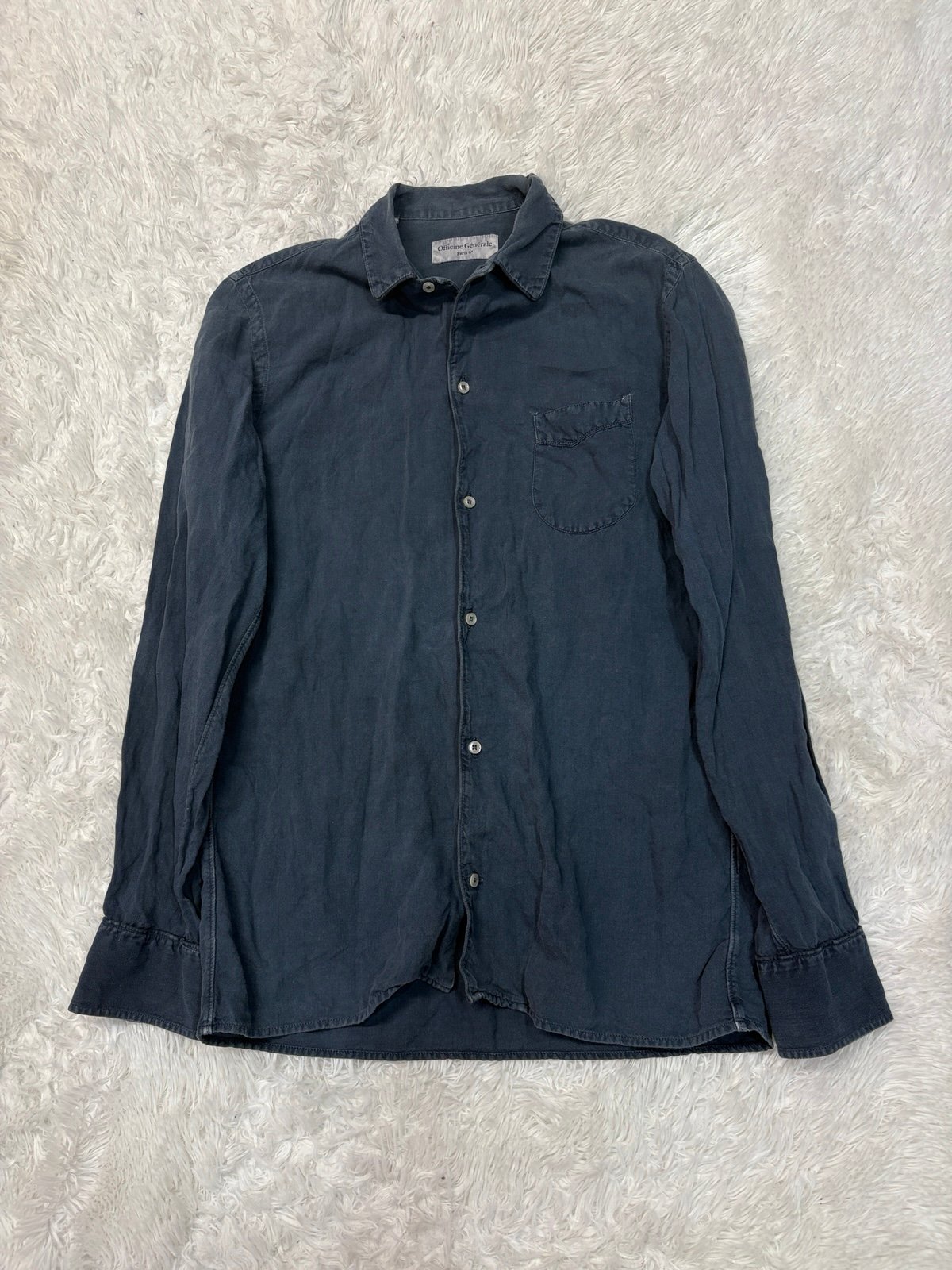 Officine Générale Blue Button Down Dress Shirt Linen Cotton