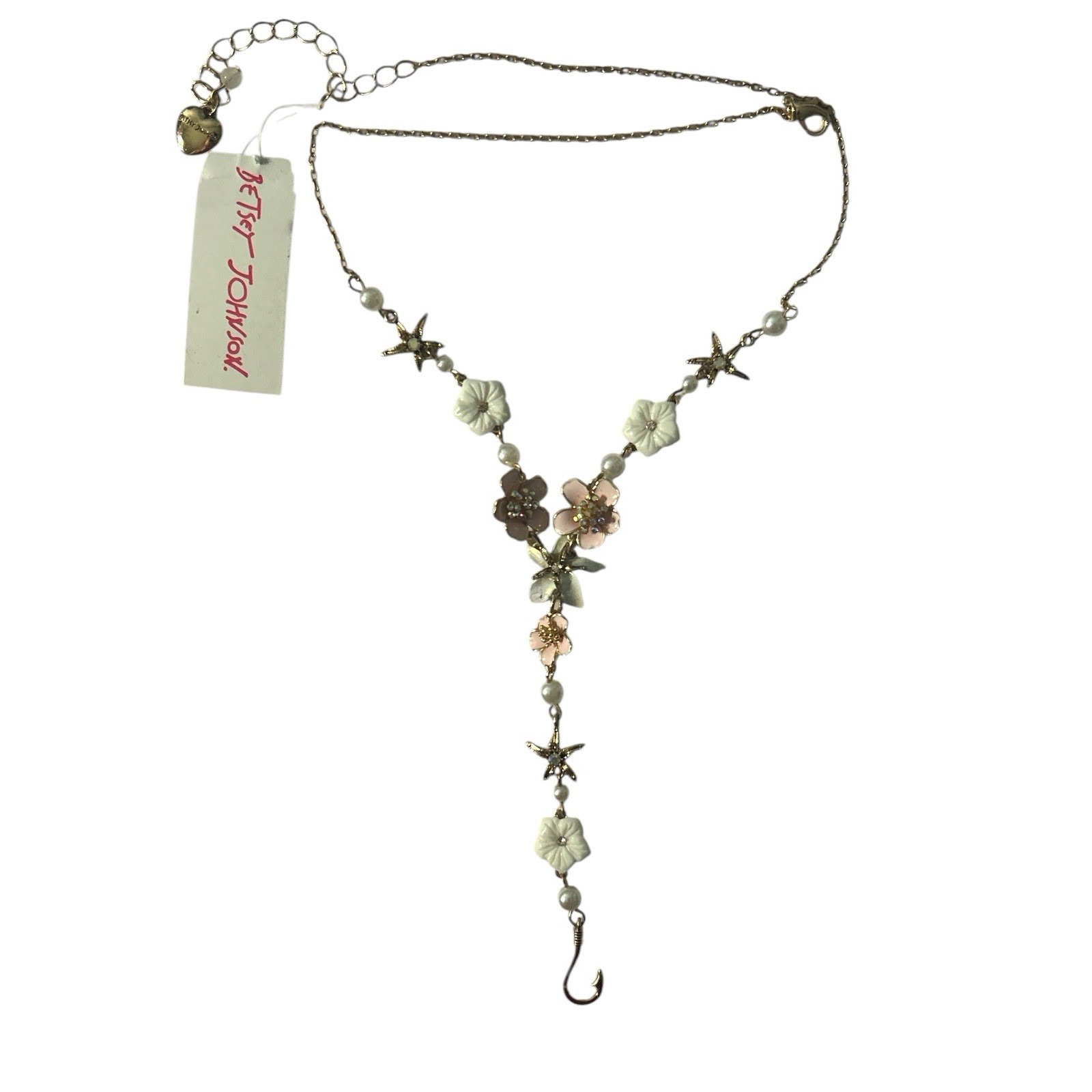 Betsey Johnson Gold Tone Shell Yeah Flower, Starfish Y Drop Necklace NWT