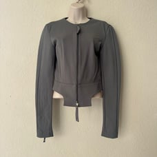 Thomas Wylde Collarless Gray Double Full Zip Form Fitting Peplum Jacket Sz S