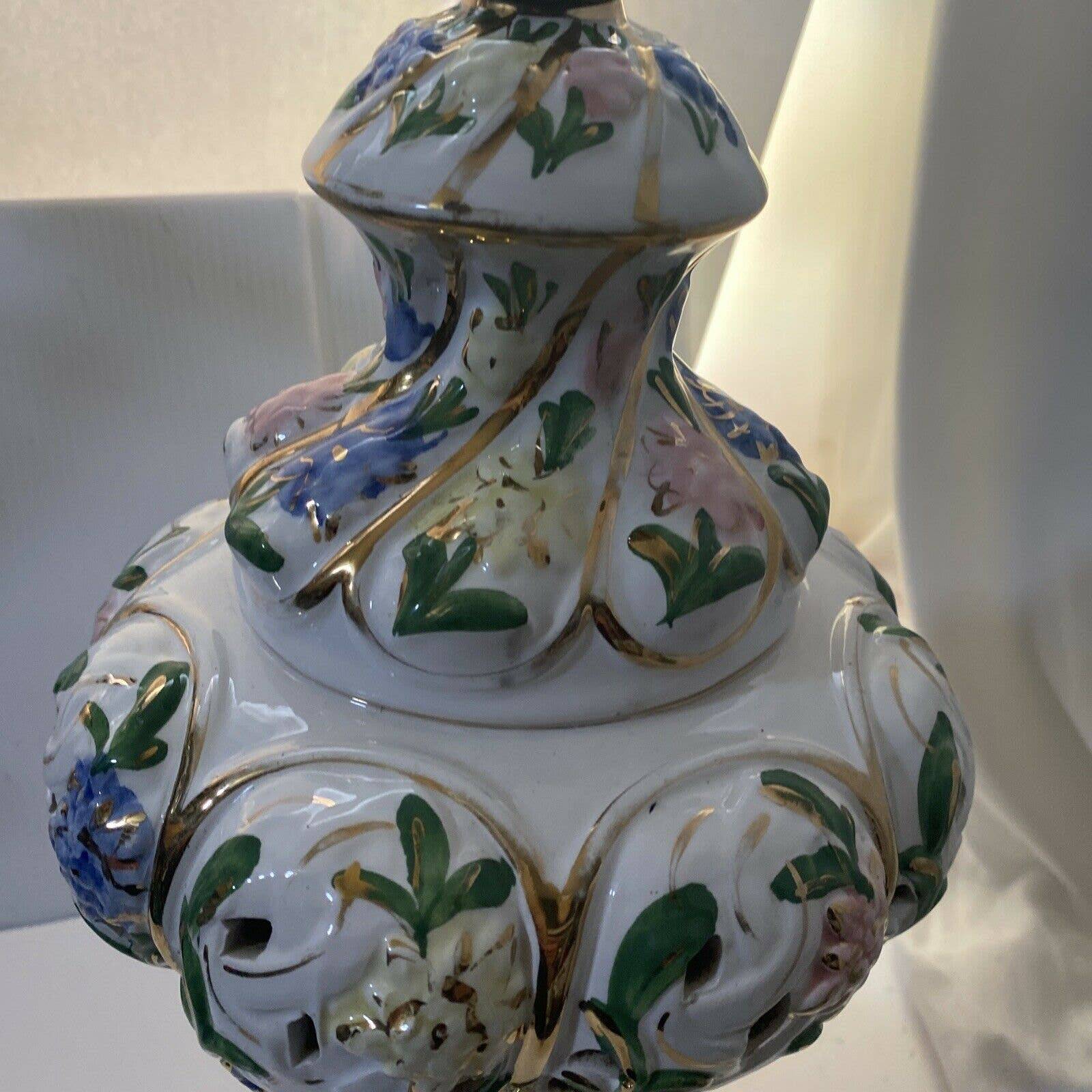 Capodimonte Table Lamps White, Gold Original Wiring 24” Tall