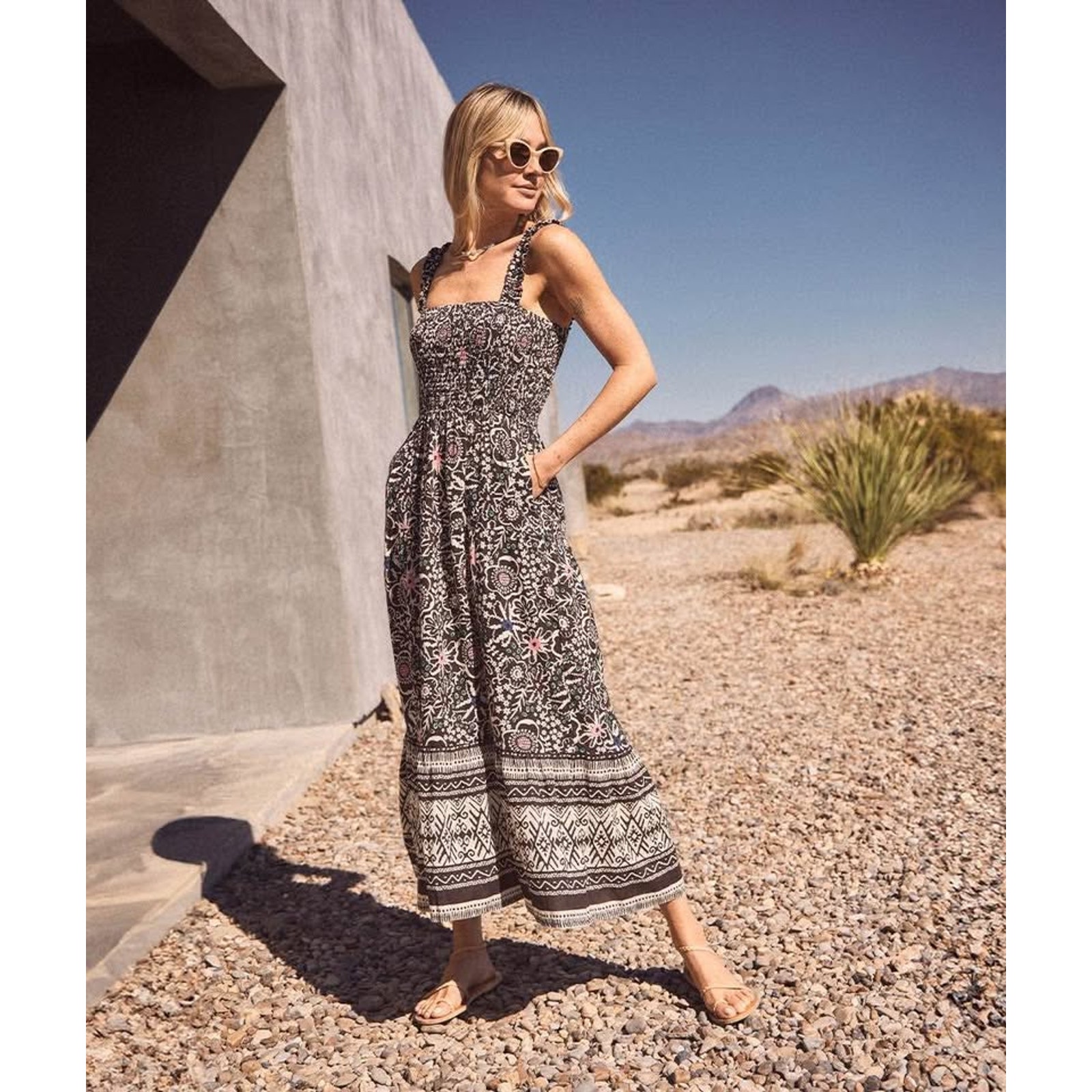Marine Layer Women’s Selene Floral Smocked Linen Blend Maxi Dress NWT Sz XL
