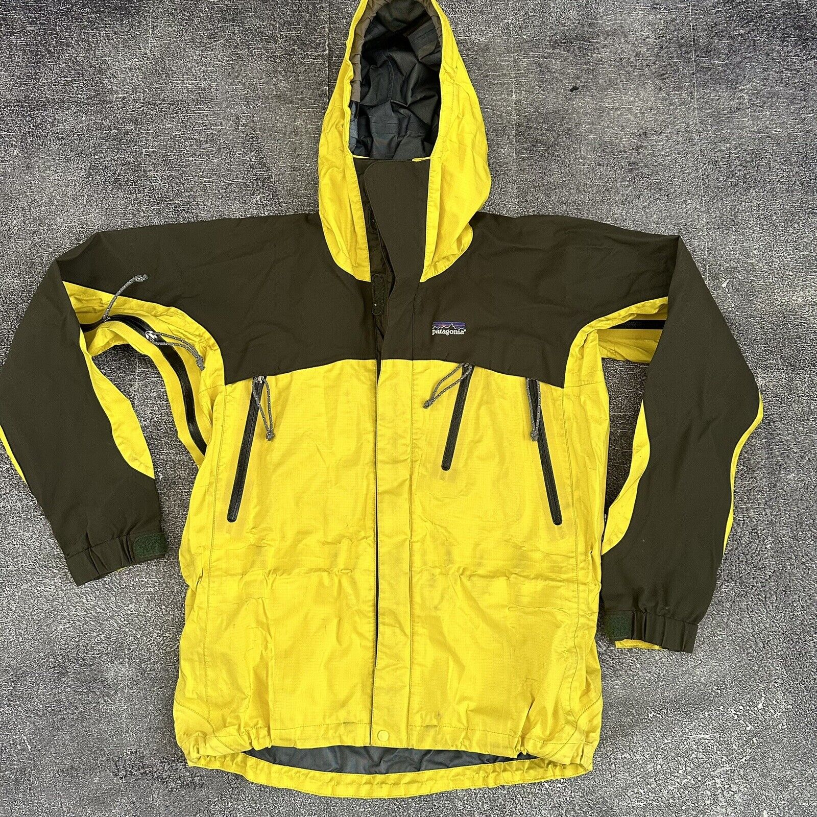 Women's Vintage 90's Patagonia Stretch Gravity Yellow Gray Hooded Jacket Sz S