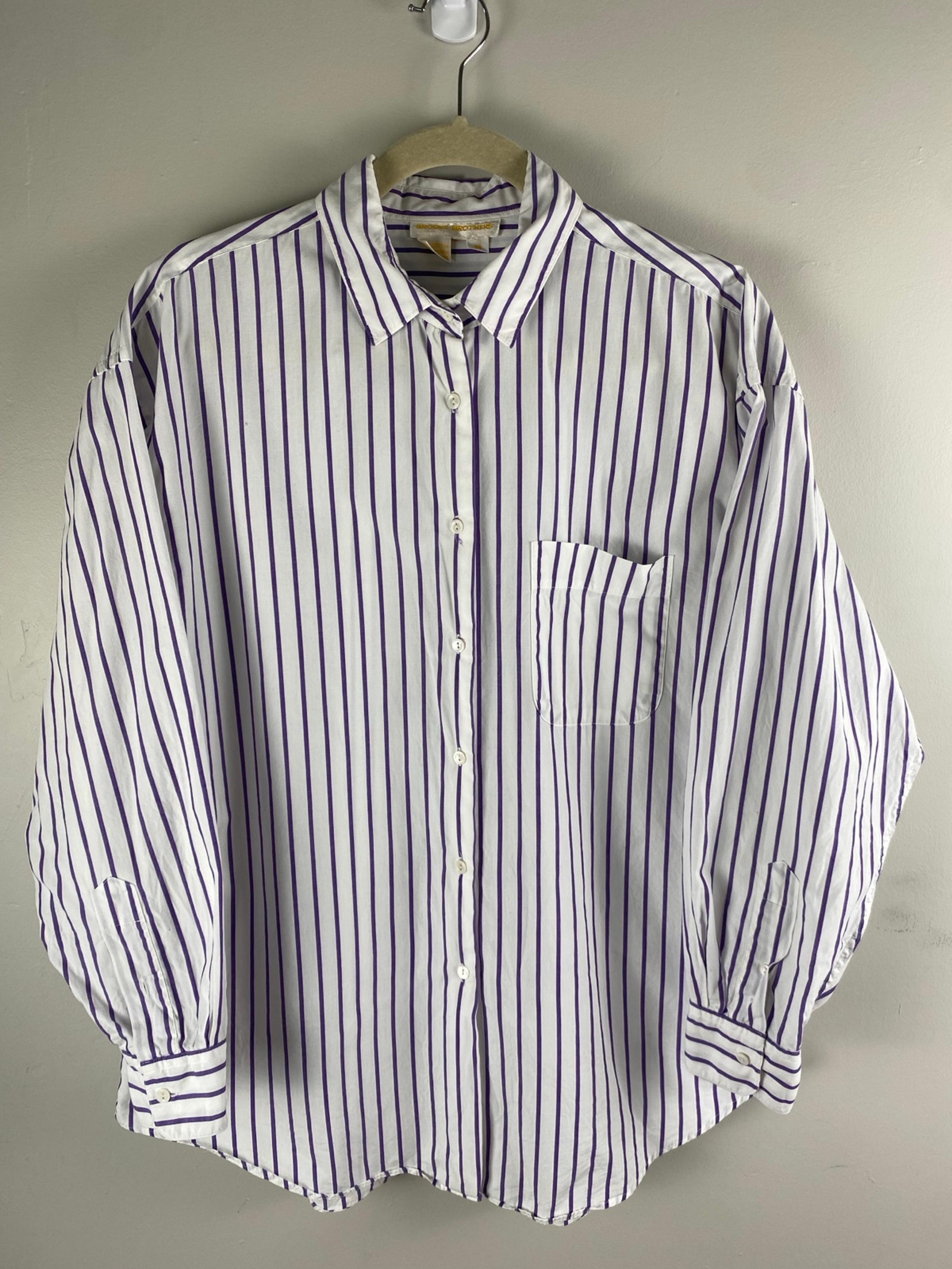 Brooks Brothers Women’s Striped Button Down Shirt 14 White Purple Vintage 80s