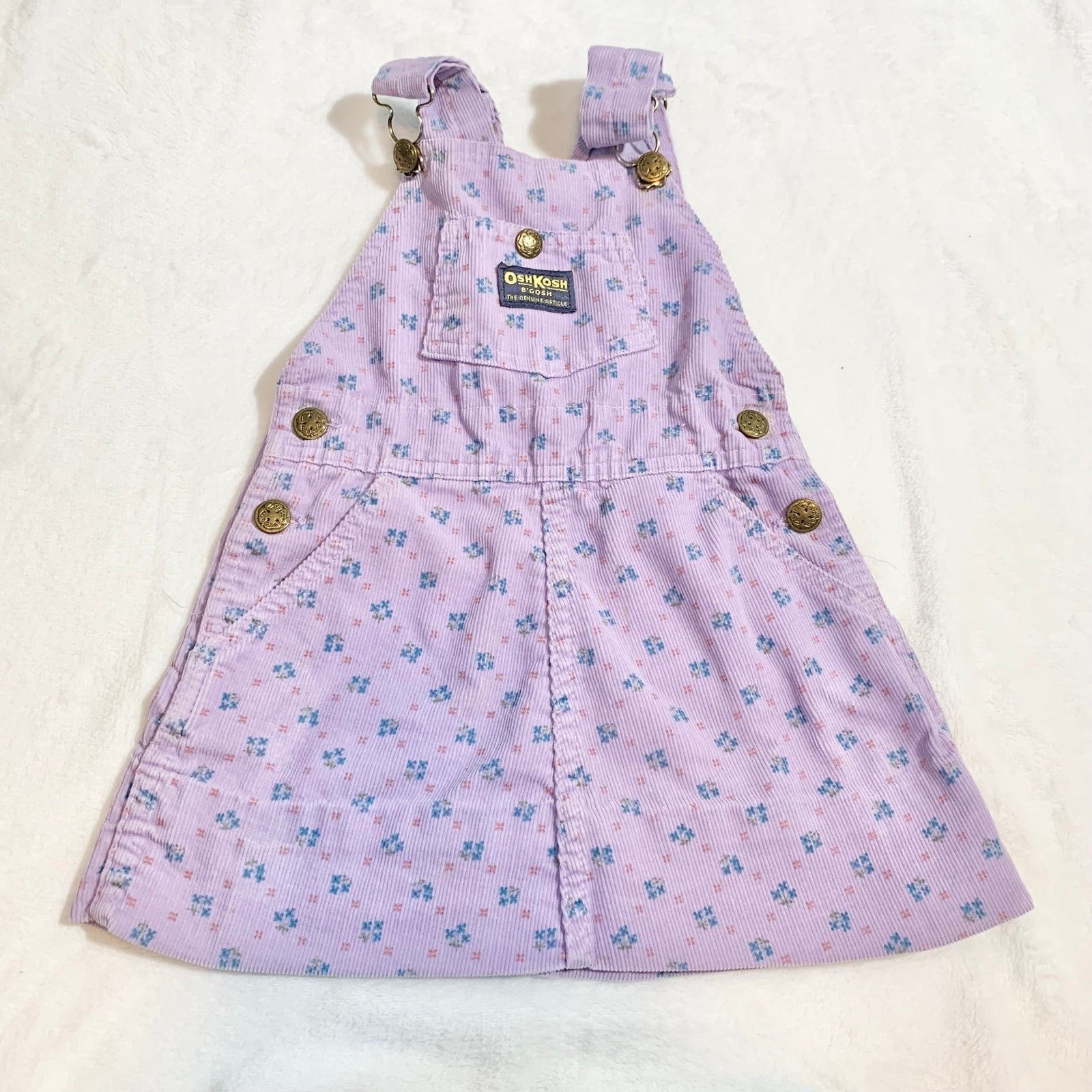 Vintage Oshkosh made in USA purple floral corduroy jumper dress - Size 5