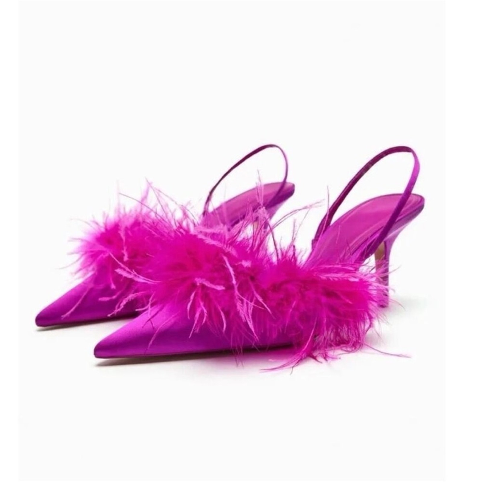 NWT ZARA Feather Satin Trim Slingback Heels 6.5