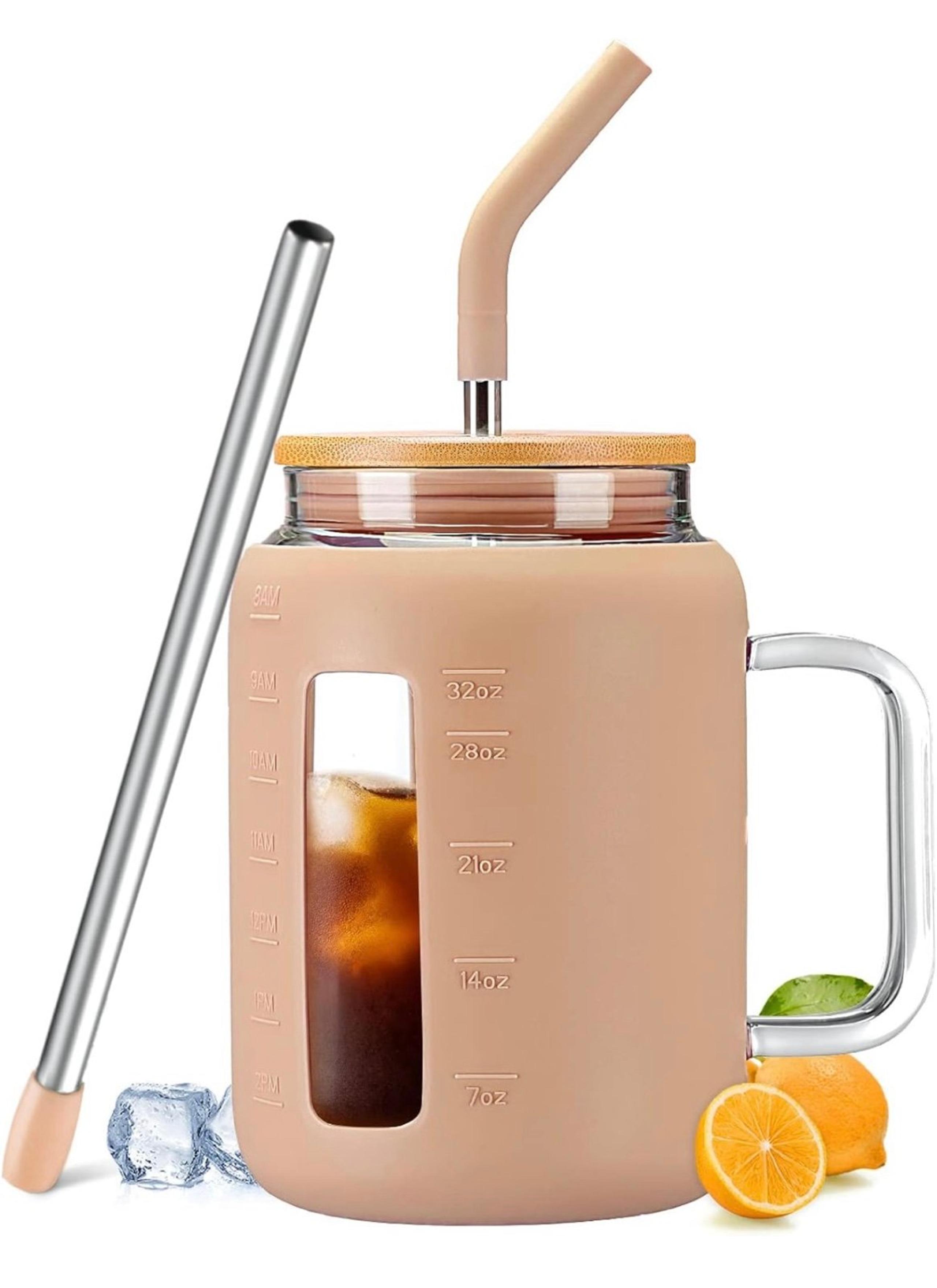 32 oz Mug Tumbler, Glass Tumbler with Handle, Tumbler with Lid and Straw, Water