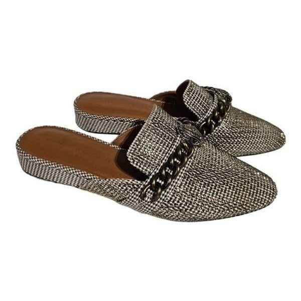KURT GEIGER LONDON Chelsea Rhinestone Fabric Chain Eagle Emblem Mules - Size 37