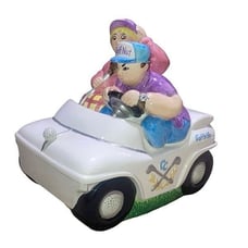 Vtg Lotus Golfing Kitschy Couple Golf Cart Large Oversized Cookie Jar Home Decor