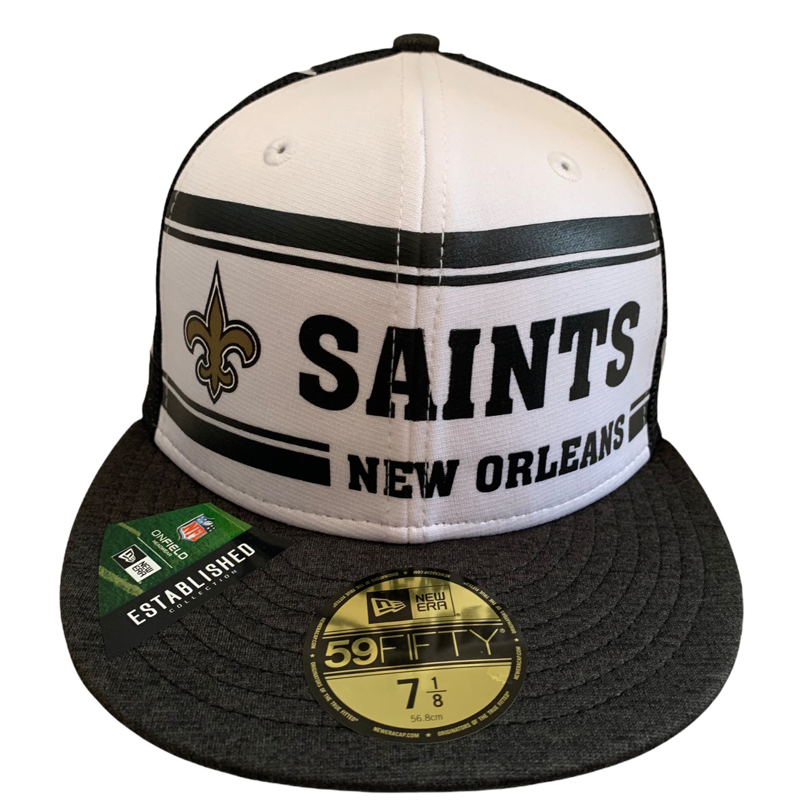 New Era 59FIFTY New Orleans Saints Size 7 1/8 Fitted Trucker NFL Cap Hat New
