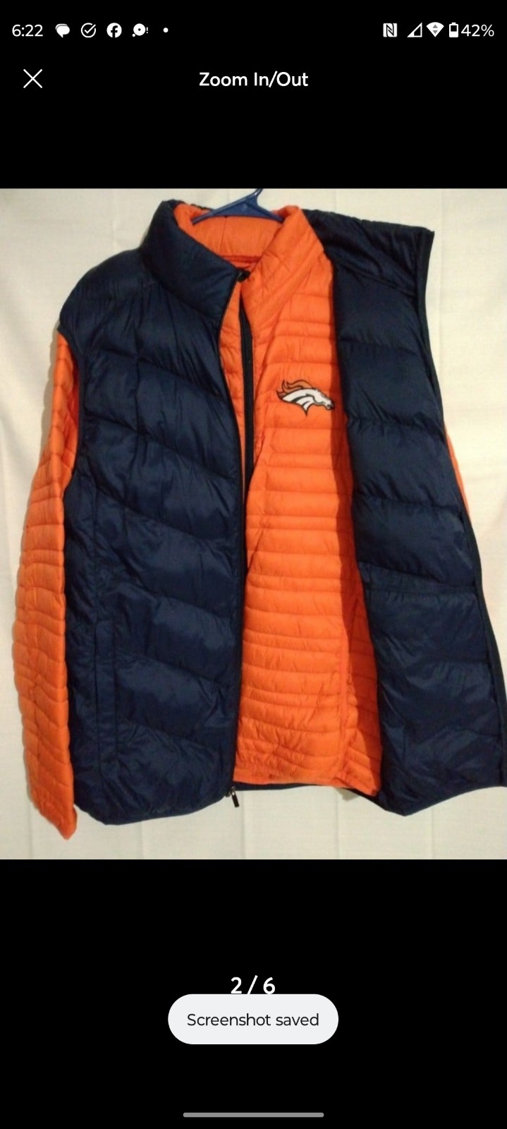 NFL Denver Broncos Football Puffer Jacket Vest Combo Unisex Men's Women's Medium