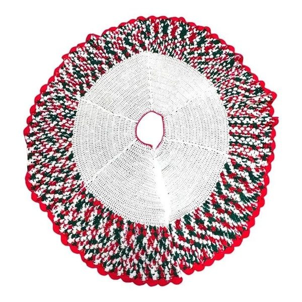 Vintage Handmade Christmas Crochet Holiday Shawl With Red & Green Festive Design