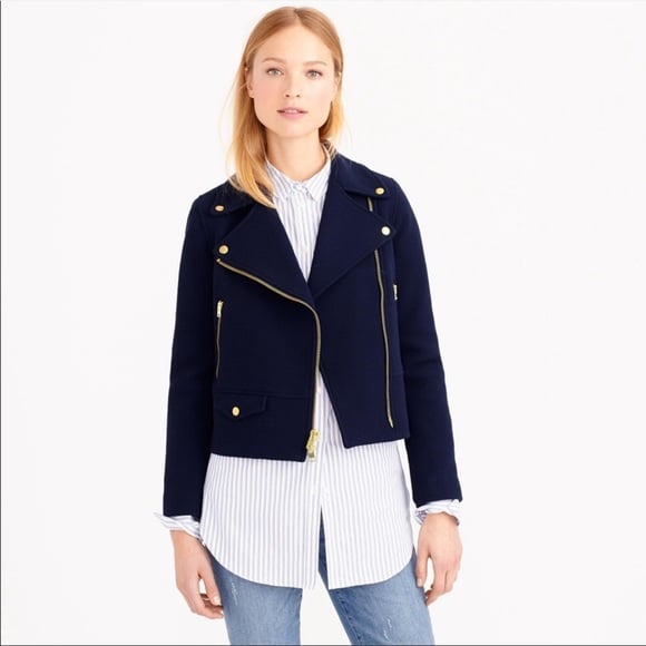 J Crew Double Cloth Navy Motorcycle Jacket