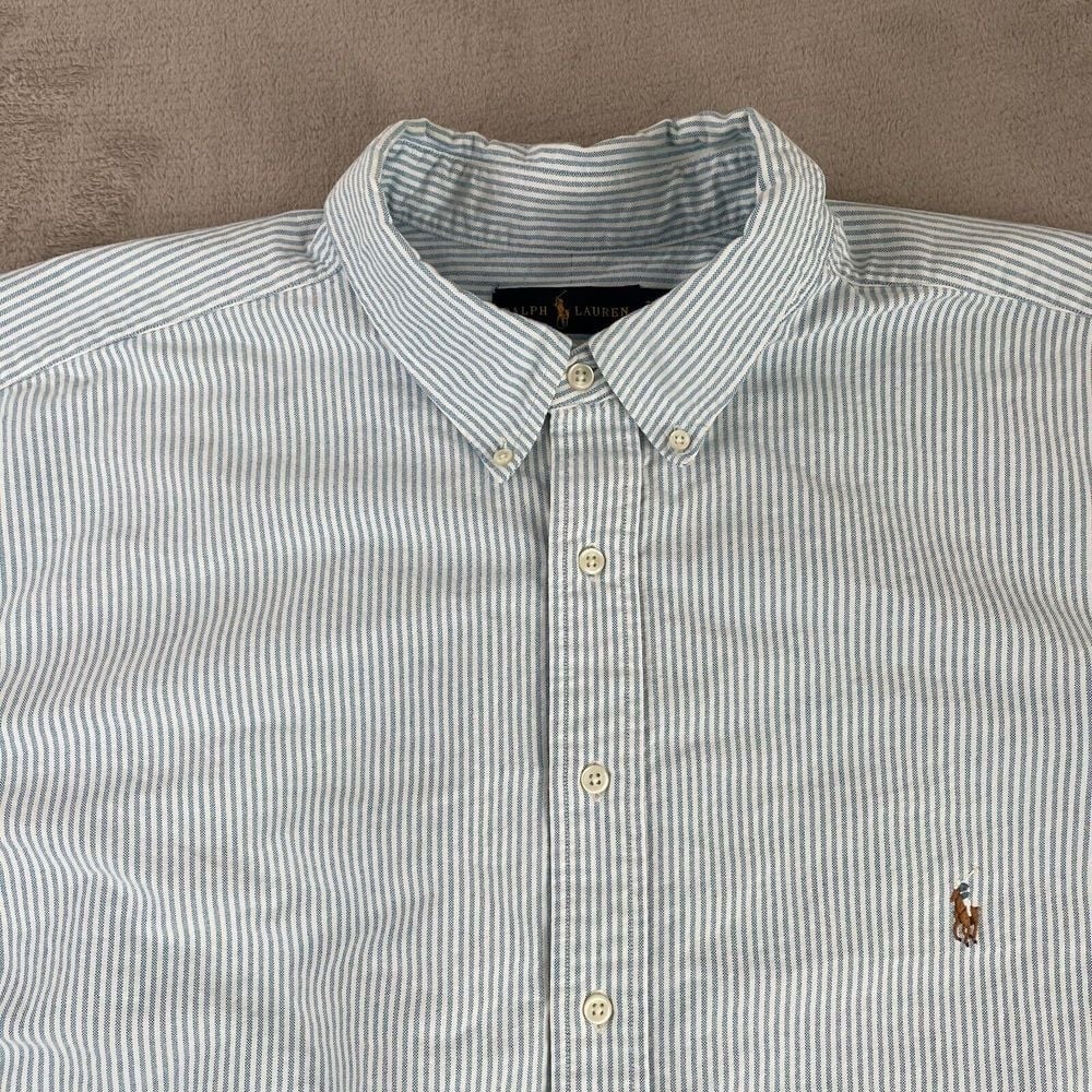 Polo Ralph Lauren Shirt Men 3XLT Tall Blue White Stripe Oxford OCBD Flesh Pony