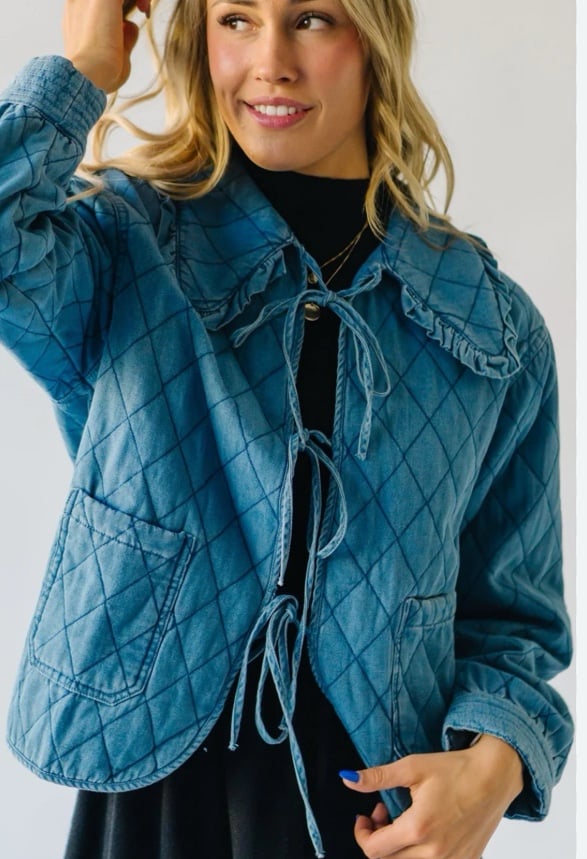 NWT Quilted Denim Collared Jacket