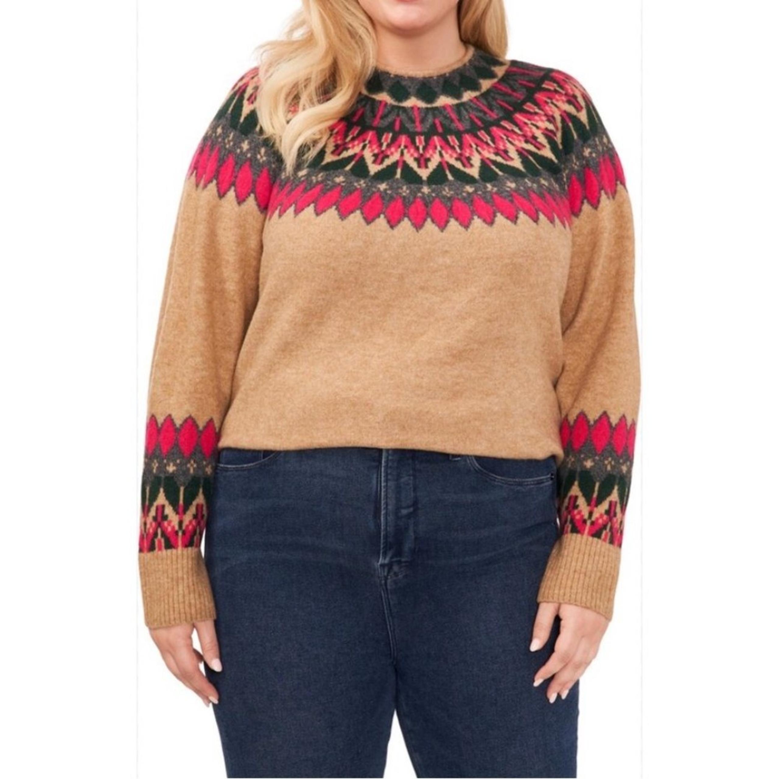Vince Camuto CeCe Fair Isle Funnel Neck Sweater Womens Size XL