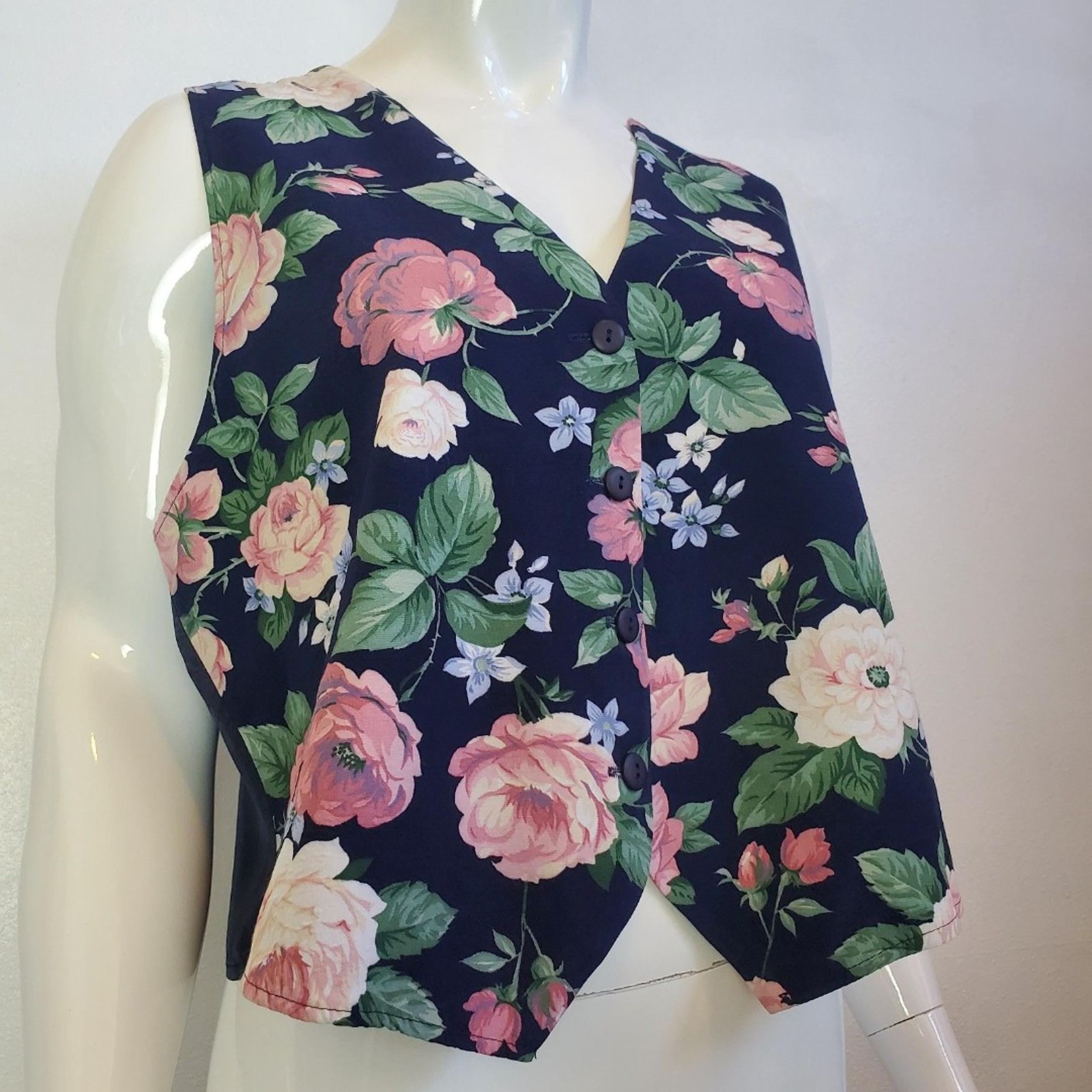 Vintage 90s Anxiety Navy Pink Floral Vest
