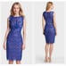 Tadashi Shoji Chantilly Lace Blue Criss Cross Pencil Sleeveless Dress Size 6