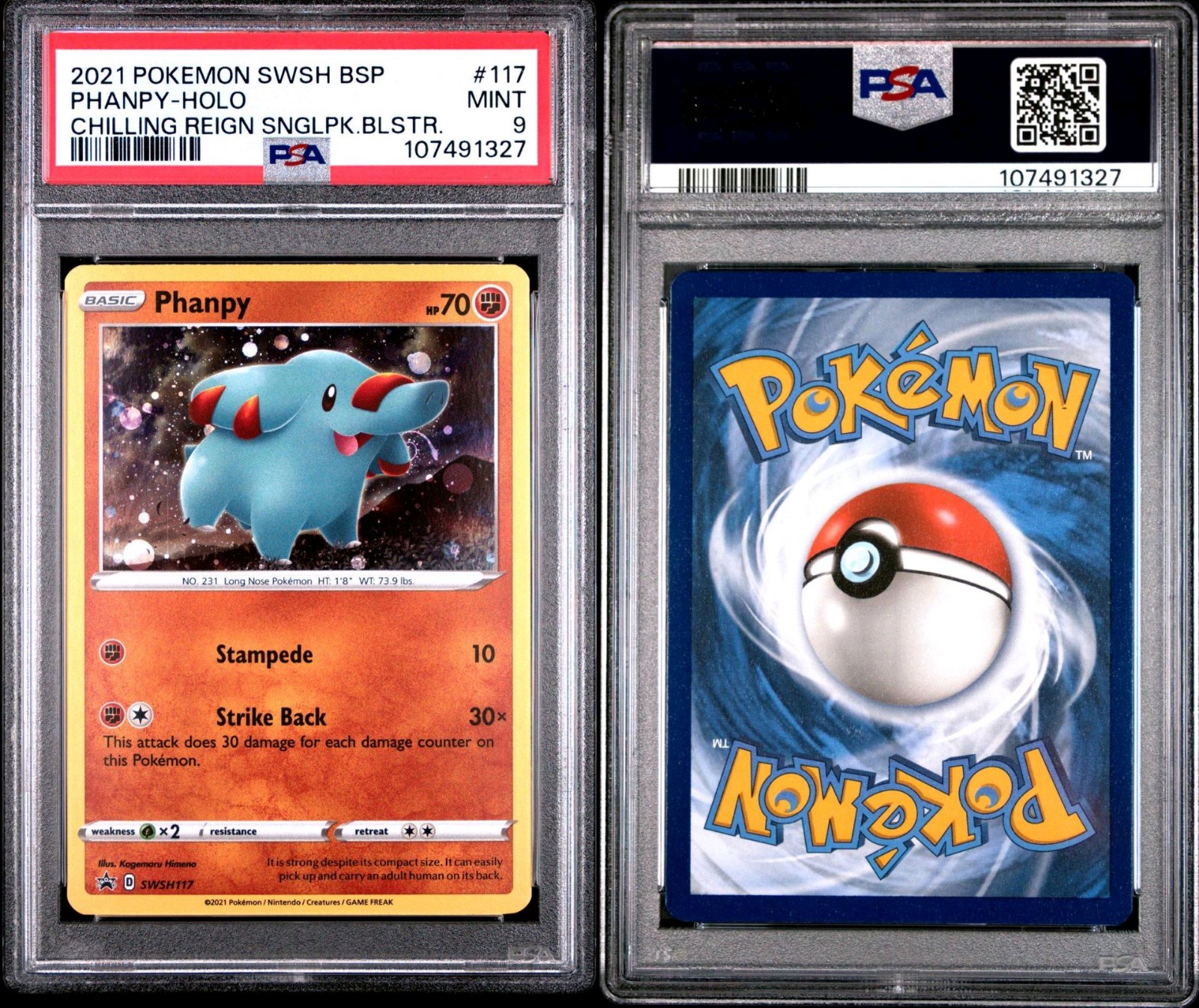 2021 POKEMON SWSH BLACK STAR PROMO 117 PHANPY-HOLO CHILLING REIGN PSA 9