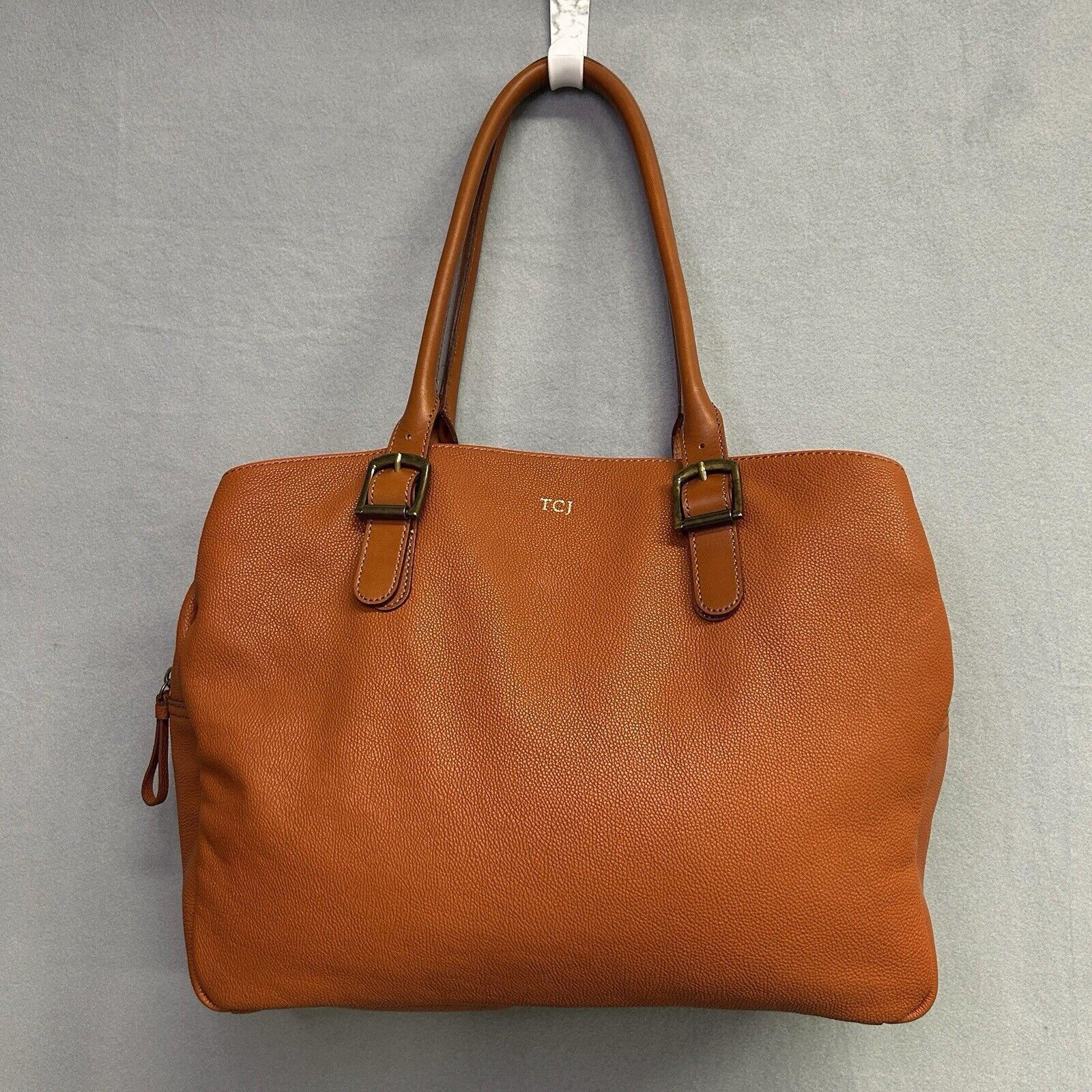 Mark & Graham Brooklyn Carryall Leather Satchel Bag Brown/Orange Large MONOGRAM